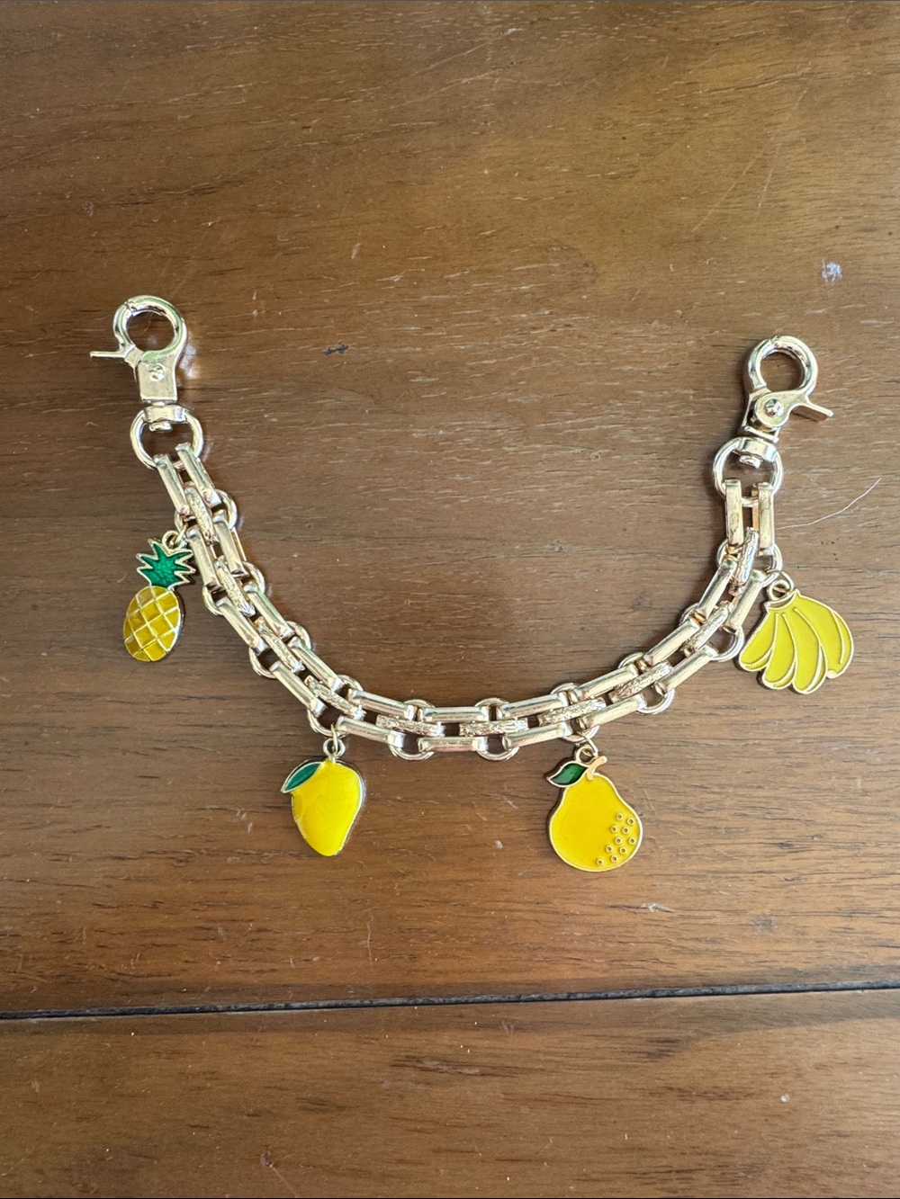 Gold-Tone Fruit Bag Chain with Charm - Yellow Enamel fruit Charms